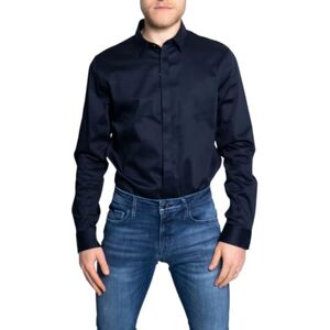 Giorgio Armani Smart Stretch satin fritidsskjorta för män, blå, XXL Giorgio Armani Smart Stretch satin fritidsskjorta för män, blå, XXL