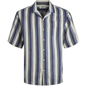 JACK & JONES RDDCAIN Linen Resort Shirt Stripe S/S SN, Egret/ränder: egret/vintage indigo/antikt guld, L JACK & JONES RDDCAIN Linen Resort Shirt Stripe S/S SN, Egret/ränder: egret/vintage indigo/antikt guld, L