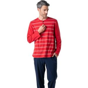 EMINENCE Nautisk lång pyjamas för män 100% kammad bomullsjersey långärmad T-shirt med T-krage + byxor med 2 fickor Oeko-TEX® Standard 100, Röd/marinblå, S EMINENCE Nautisk lång pyjamas för män 100% kammad bomullsjersey långärmad T-shirt med T-krage + byxor med 2 fickor Oeko-TEX® Standard 100, Röd/marinblå, S