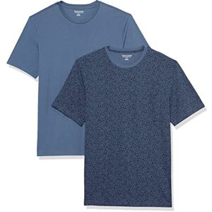 Amazon Essentials Herr Slim-Fit kortärmad T-shirt med rund hals, 2-pack, tvättat blå/blommigt tryck, Medium Amazon Essentials Herr Slim-Fit kortärmad T-shirt med rund hals, 2-pack, tvättat blå/blommigt tryck, Medium