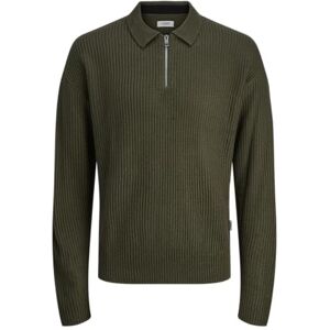 JJ REBEL herr Jreblogan Knit Zip Polo Ls, Skogsnatt, M JJ REBEL herr Jreblogan Knit Zip Polo Ls, Skogsnatt, M