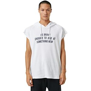 Koton Herr basic huvtröja sport överdimensionerad t-shirt slogan tryckt ärmlös, Vit (000), S Koton Herr basic huvtröja sport överdimensionerad t-shirt slogan tryckt ärmlös, Vit (000), S