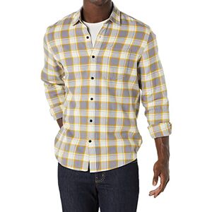 Amazon Essentials Men's Långärmad flanellskjorta (finns i Big & Tall), Grå Gul Rutig, M Amazon Essentials Men's Långärmad flanellskjorta (finns i Big & Tall), Grå Gul Rutig, M