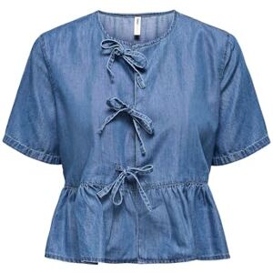 ONLY Onlbea Ss Bow DNM skjorta Bj, Mellanblå denim, L ONLY Onlbea Ss Bow DNM skjorta Bj, Mellanblå denim, L