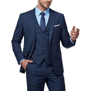 MY'S Herr 3-delat set med smal passform, 2 knappar blazer jacka väst och byxor, business bröllopsfest bal kostym för män, Djupblå, XL MY'S Herr 3-delat set med smal passform, 2 knappar blazer jacka väst och byxor, business bröllopsfest bal kostym för män, Djupblå, XL