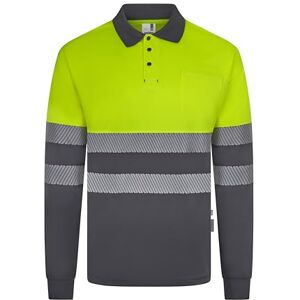 VELILLA 305535; Polotröja Återvunnen Tvåfärgad Långärmad Segmenterad Tejp; Grå och Fluor Gul, Storlek 2XL, Grå och fluorgul, XXL VELILLA 305535; Polotröja Återvunnen Tvåfärgad Långärmad Segmenterad Tejp; Grå och Fluor Gul, Storlek 2XL, Grå och fluorgul, XXL