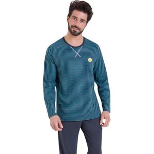 Athena Lång pyjamas för män, nattkläderrandiga 100% andningsbar bomullströja färgade trådar långärmad T-shirt + byxor Oeko-TEX® Standard 100, Mint-ränder/antracitstrumpor, S Athena Lång pyjamas för män, nattkläderrandiga 100% andningsbar bomullströja färgade trådar långärmad T-shirt + byxor Oeko-TEX® Standard 100, Mint-ränder/antracitstrumpor, S