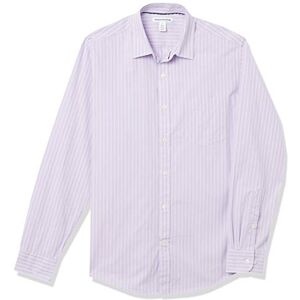 Amazon Essentials Men's Långärmad ledig poplinskjorta med normal passform, Lavendel Vit Dubbel rand, M Amazon Essentials Men's Långärmad ledig poplinskjorta med normal passform, Lavendel Vit Dubbel rand, M
