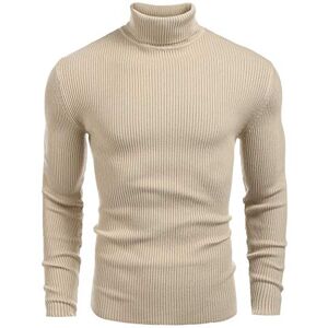 COOFANDY ribbad smal passform stickad pullover ledig polotröja för män, Khaki, S COOFANDY ribbad smal passform stickad pullover ledig polotröja för män, Khaki, S