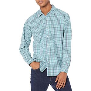 Amazon Essentials Men's Långärmad ledig poplinskjorta med normal passform, Marinblå Grön Gingang, L Amazon Essentials Men's Långärmad ledig poplinskjorta med normal passform, Marinblå Grön Gingang, L