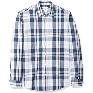 Amazon Essentials mäns Slim-Fit långärmad poplin-skjorta, marinblå vit stor pläd, medium Amazon Essentials mäns Slim-Fit långärmad poplin-skjorta, marinblå vit stor pläd, medium