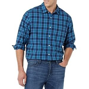 Amazon Essentials långärmad stretch-poplin-skjorta för män, indigo marinblå rutig, Small Amazon Essentials långärmad stretch-poplin-skjorta för män, indigo marinblå rutig, Small