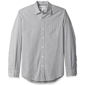 Amazon Essentials mäns Slim-Fit långärmad poplin-skjorta, grå gingham, Small Amazon Essentials mäns Slim-Fit långärmad poplin-skjorta, grå gingham, Small