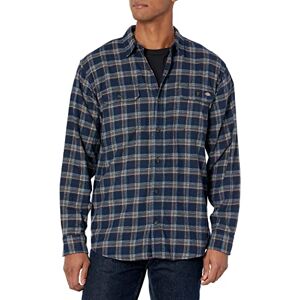 Dickies Flex-skjorta i flanell långärmad knapp för män, Marinblå/chokladbrun/transparent blå asymmetrisk, S Dickies Flex-skjorta i flanell långärmad knapp för män, Marinblå/chokladbrun/transparent blå asymmetrisk, S