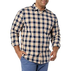 Amazon Essentials långärmad stretchpoplin-skjorta för män, marinblå persikopläd, Small Amazon Essentials långärmad stretchpoplin-skjorta för män, marinblå persikopläd, Small