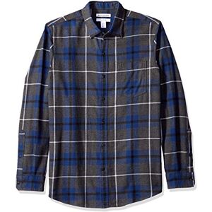 Amazon Essentials Men's Långärmad flanellskjorta (finns i Big & Tall), Blå Kolsvart ljung Rutig, M Amazon Essentials Men's Långärmad flanellskjorta (finns i Big & Tall), Blå Kolsvart ljung Rutig, M