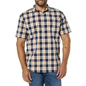 Amazon Essentials mäns Slim-Fit kortärmad poplin-skjorta, marinblå guldrutig, medium Amazon Essentials mäns Slim-Fit kortärmad poplin-skjorta, marinblå guldrutig, medium