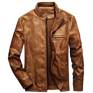 WULFUL Herr stående krage läderjacka motorcykel lätt konstläder ytterkläder, Brun, XL WULFUL Herr stående krage läderjacka motorcykel lätt konstläder ytterkläder, Brun, XL