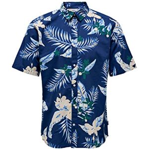 Only & Sons Onsdirk Ss Poplin AOP skjorta för män, Beacon Blue, S Only & Sons Onsdirk Ss Poplin AOP skjorta för män, Beacon Blue, S