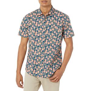 Amazon Essentials Men's Kortärmad tryckt skjorta normal passform, Marinblå Persika Ananastryck, XXL Amazon Essentials Men's Kortärmad tryckt skjorta normal passform, Marinblå Persika Ananastryck, XXL