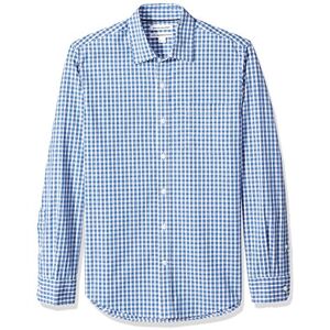 Amazon Essentials mäns Slim-Fit långärmad poplin-skjorta, blå rutig, medium Amazon Essentials mäns Slim-Fit långärmad poplin-skjorta, blå rutig, medium