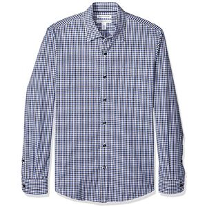 Amazon Essentials mäns Slim-Fit långärmad poplin-skjorta, svart blå gingham, Large Amazon Essentials mäns Slim-Fit långärmad poplin-skjorta, svart blå gingham, Large