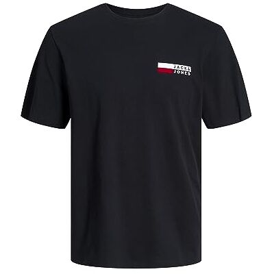 JACK & JONES T-tröjor för män kortärmad designer rund hals Tee topp, storlek S till 2XL, Svart P4 litet tryck, S JACK & JONES T-tröjor för män kortärmad designer rund hals Tee topp, storlek S till 2XL, Svart P4 litet tryck, S