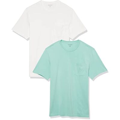 Amazon Essentials herr normal passform kortärmad rund hals ficka t-shirt, paket med 2, aqua/grön/vit, X-Small Amazon Essentials herr normal passform kortärmad rund hals ficka t-shirt, paket med 2, aqua/grön/vit, X-Small