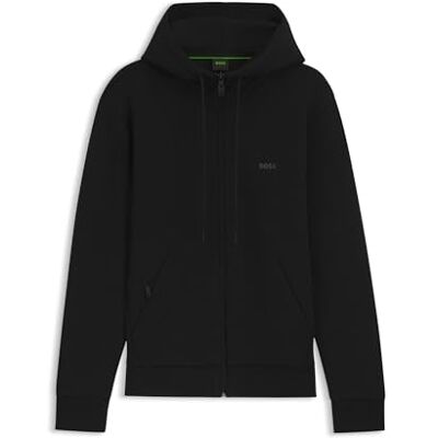 Boss Saggy huvjacka för män med dragkedja av stretchbomull med logotyptryck, Black1, L Boss Saggy huvjacka för män med dragkedja av stretchbomull med logotyptryck, Black1, L
