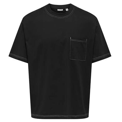 Only & Sons Onslarry Life Ovz Ss Pkt Tee, jet svart, XXL Only & Sons Onslarry Life Ovz Ss Pkt Tee, jet svart, XXL