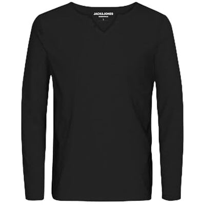 JACK & JONES Jjesplit Neck Tee Ls Noos, svart, M JACK & JONES Jjesplit Neck Tee Ls Noos, svart, M