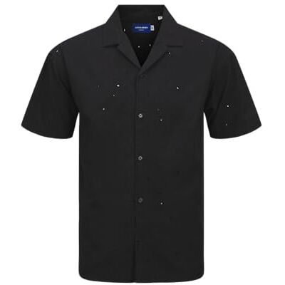 JACK & JONES herr Jorembroidery mönster skjorta Ss, svart, M JACK & JONES herr Jorembroidery mönster skjorta Ss, svart, M
