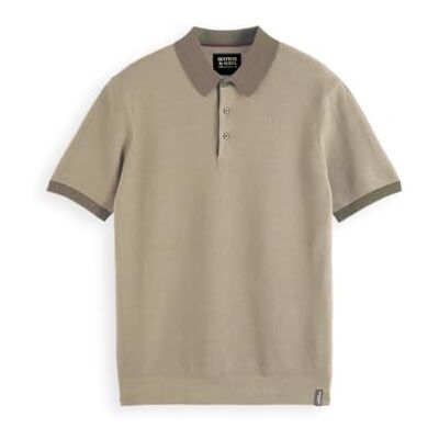 Scotch & Soda Strukturerad stickad solid polo, Sand 270, M Scotch & Soda Strukturerad stickad solid polo, Sand 270, M