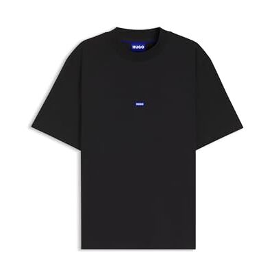 HUGO herr Nieros bomullströja t-shirt med blå logotyplapp, Svart, L HUGO herr Nieros bomullströja t-shirt med blå logotyplapp, Svart, L