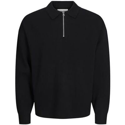 JACK & JONES JCORYKER Knit LS Polo, svart, S JACK & JONES JCORYKER Knit LS Polo, svart, S
