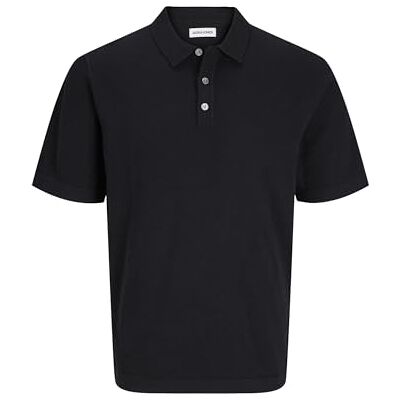 JACK & JONES JACK&JONES JJEEMIL stickad avslappnad pikétröja SS SN, svart, M JACK & JONES JACK&JONES JJEEMIL stickad avslappnad pikétröja SS SN, svart, M