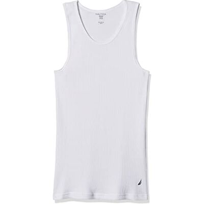 Nautica Men's 4 Pack Ribbed Cotton Tank Undershirts, White, Medium Nautica Men's 4 Pack Ribbed Cotton Tank Undershirts, White, Medium