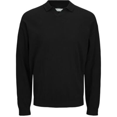 JACK & JONES Jjcolin Slub Knit Polo Ls, svart, S JACK & JONES Jjcolin Slub Knit Polo Ls, svart, S