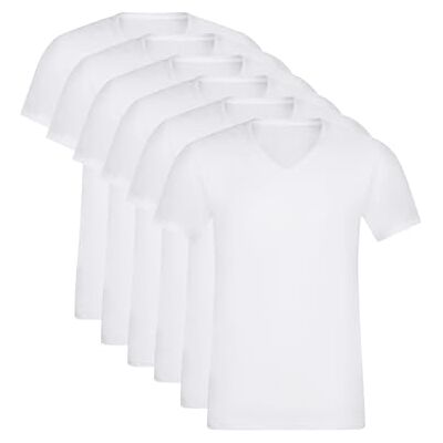 Dim Eco Komfort och kvalitet T-shirt med korta ärmar och V-ringning för herr x 6, Vitt och blått, XL Dim Eco Komfort och kvalitet T-shirt med korta ärmar och V-ringning för herr x 6, Vitt och blått, XL