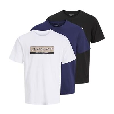 JACK & JONES Jorinwood Block branding Tee Ss Cn3Pk Mp, svart, XS JACK & JONES Jorinwood Block branding Tee Ss Cn3Pk Mp, svart, XS
