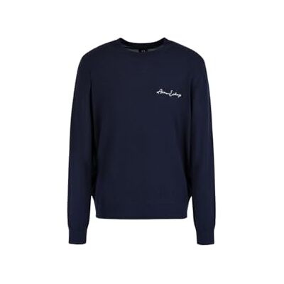 Giorgio Armani Essential, Crewneck, logotyp bokstäver tröja tröja, marinblå, XS Giorgio Armani Essential, Crewneck, logotyp bokstäver tröja tröja, marinblå, XS