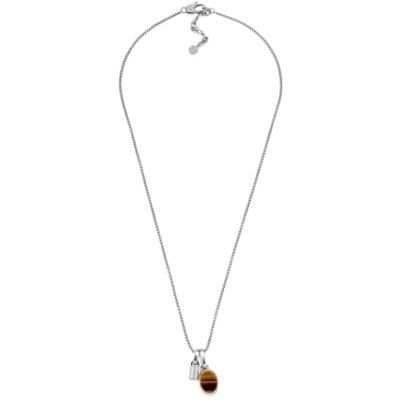 Fossil Herrhalsband i läder med hummerlås, Metallsilver Fossil Herrhalsband i läder med hummerlås, Metallsilver