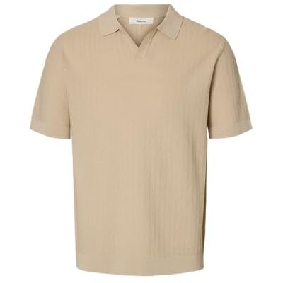 SELECTED MEN Slhmattis Ss Linen Blend Struc Open Polo, Havregryn, S SELECTED MEN Slhmattis Ss Linen Blend Struc Open Polo, Havregryn, S
