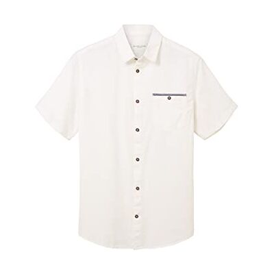 TOM TAILOR Herr Chambray kortärmad skjorta med bröstficka, 10332 – Benvit, S TOM TAILOR Herr Chambray kortärmad skjorta med bröstficka, 10332 – Benvit, S