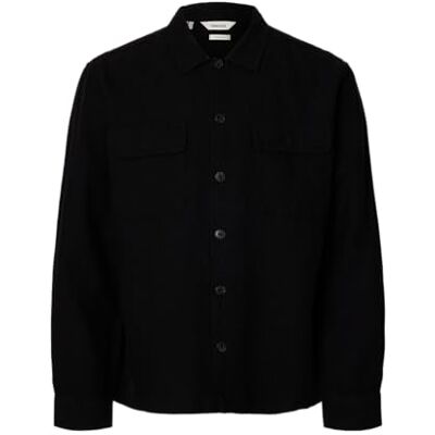 SELECTED HOMME Herr Overshirt Linneblandning, svart, L SELECTED HOMME Herr Overshirt Linneblandning, svart, L