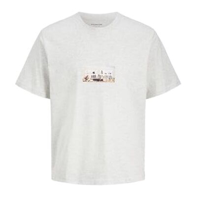 JACK & JONES Jcotier foto tryck tee Ss crew neck, Vit melange, XL JACK & JONES Jcotier foto tryck tee Ss crew neck, Vit melange, XL