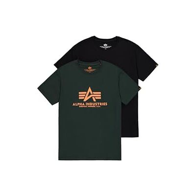 Alpha Industries Basic 2 Pack T-tröja för man, Black/Dark Petrol, XS Alpha Industries Basic 2 Pack T-tröja för man, Black/Dark Petrol, XS