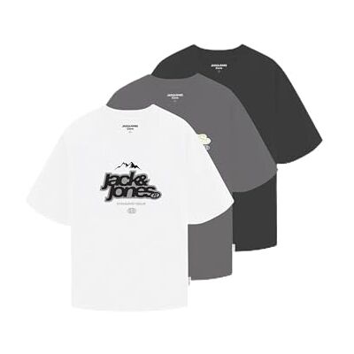 JACK & JONES Jcoflare Front Tee Ss Crew Neck 3Pk Mp, svart, L JACK & JONES Jcoflare Front Tee Ss Crew Neck 3Pk Mp, svart, L
