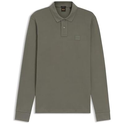 Boss Passerby stretch-bomull slim-fit pikétröja för män med logotyplapp, Öppen grå, S Boss Passerby stretch-bomull slim-fit pikétröja för män med logotyplapp, Öppen grå, S