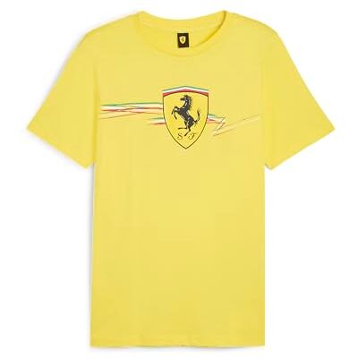 PUMA Ferrari Race Big Shield T-shirt för män, Gul hastighet, M PUMA Ferrari Race Big Shield T-shirt för män, Gul hastighet, M